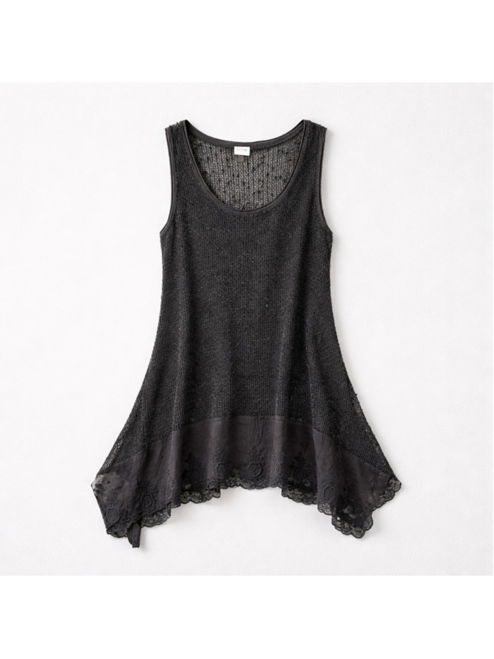Cupio Tank Top Beaded Sequin Mesh Lace Layered Boho Grunge Fairy Flowy Tunic Lg